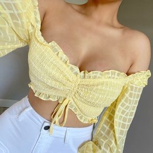 NEW Fashion Boutique Trendy Sexy Off the shoulders smoked crop top - yellow